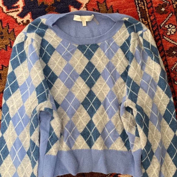 Loveshackfancy Blue Argyle Cropped Sweater - Picture 2 of 3